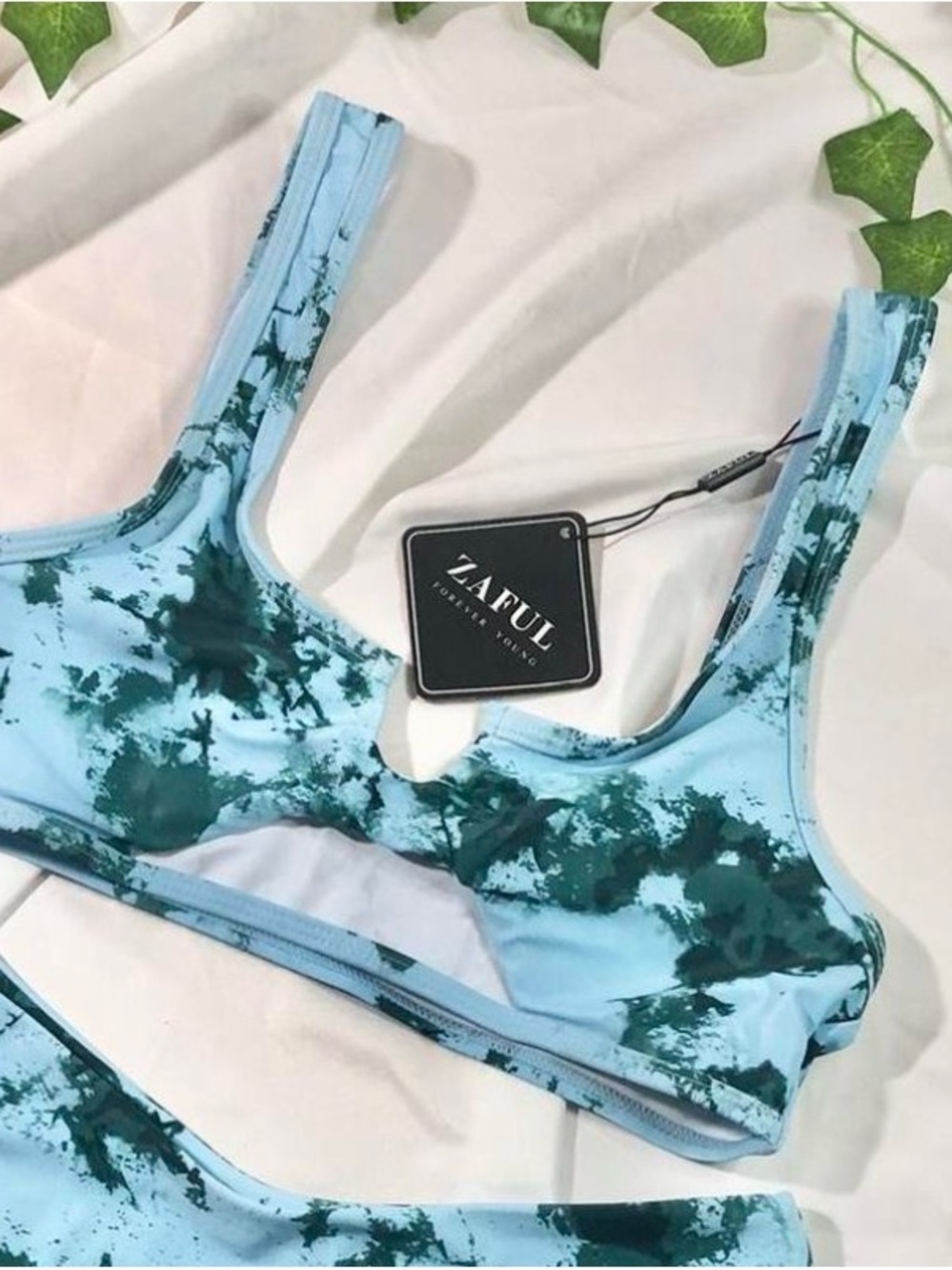 Zaful Blue and Green Tie-Dye Cutout Bikini Top